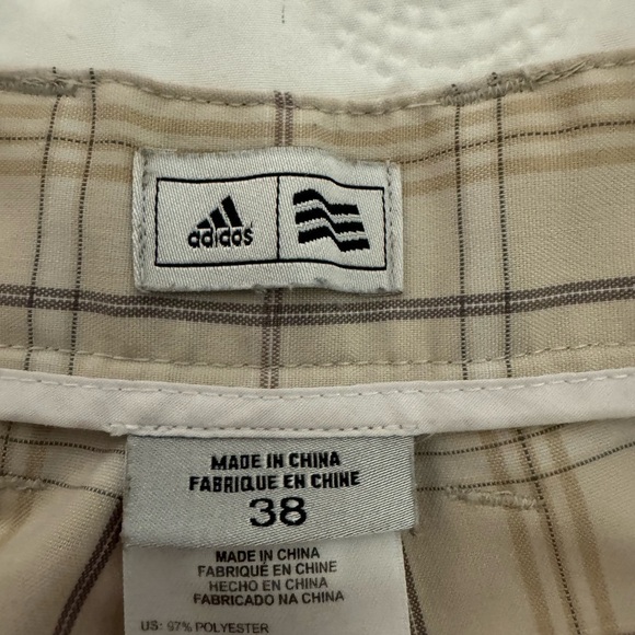 Adidas golf shorts grey cream tan plaid 38 with stretch. Never worn - Picture 3 of 8